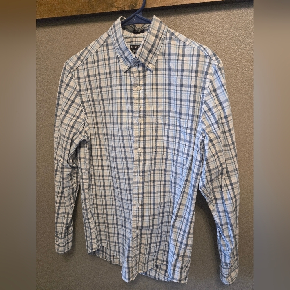 J Crew Flex Washed long sleeve button down collar shirt S Plaid Cotton Natural
